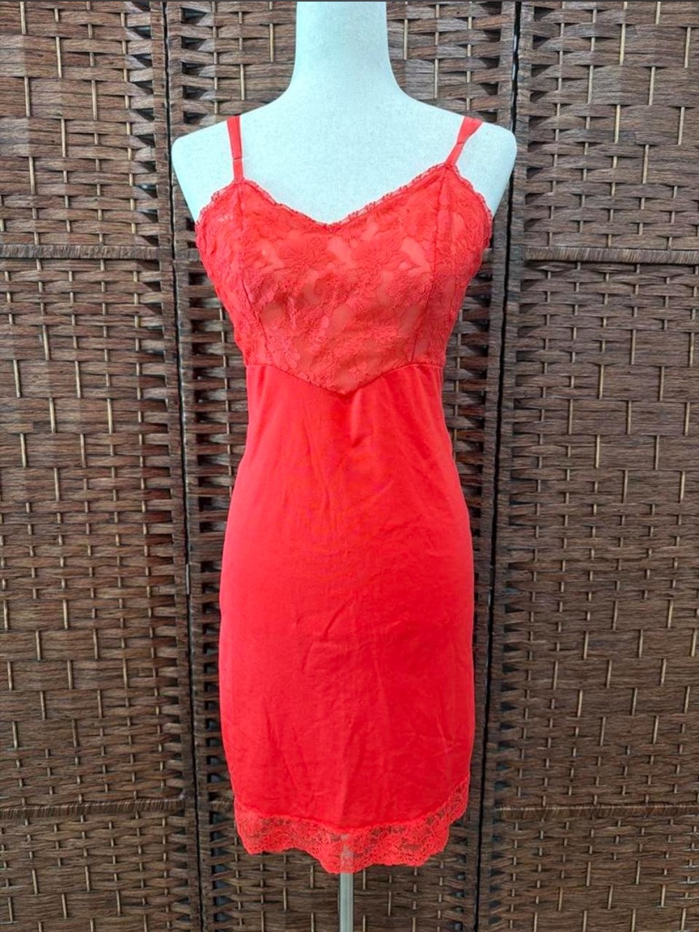 Red Lace Trim Chemise Slip